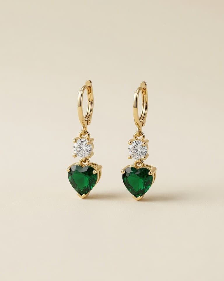 Emerald Heart Drop Earrings in 18k Gold Plated