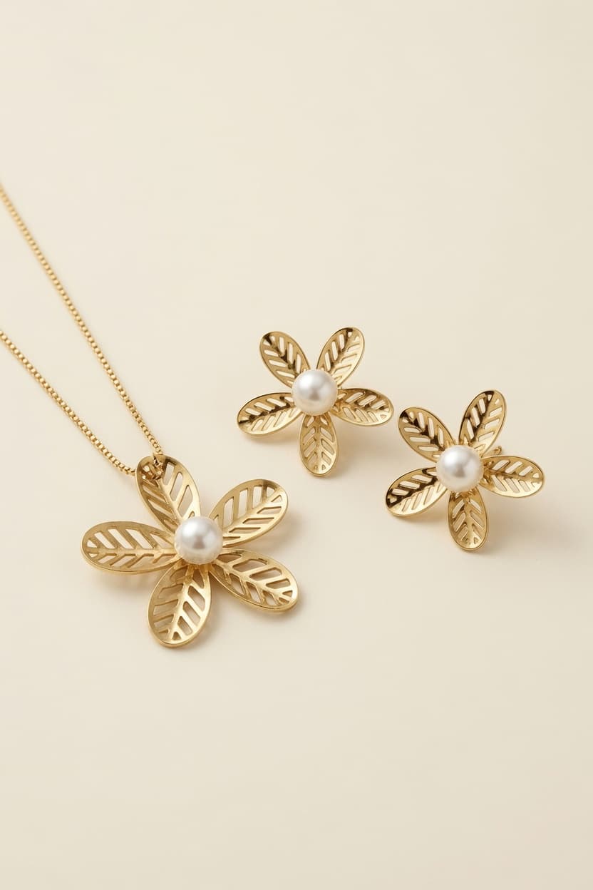 Pearl Blossom Jewelry Set in 18k Gold Plated