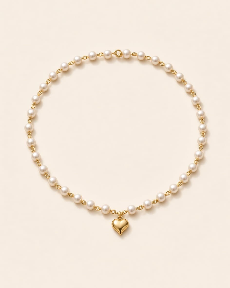Pearl & Heart Necklace in 18k Gold Plated