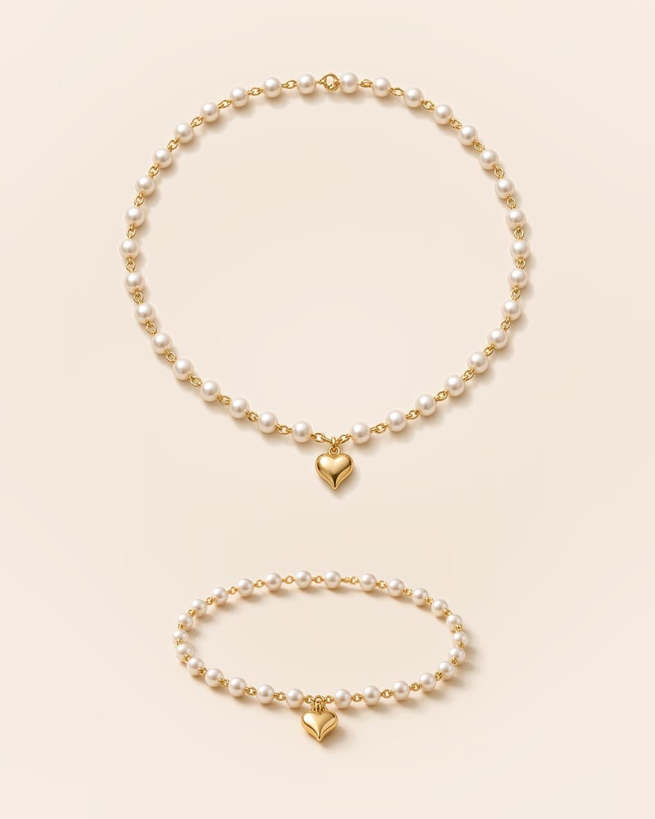 Pearl & Heart Jewelry Set in 18k Gold Plated