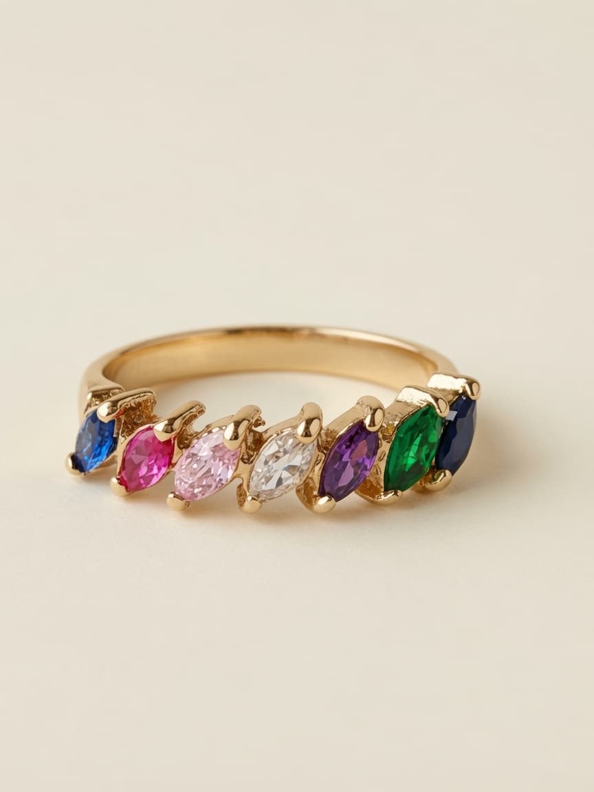 Rainbow Zirconia Ring in 18k Gold Plated
