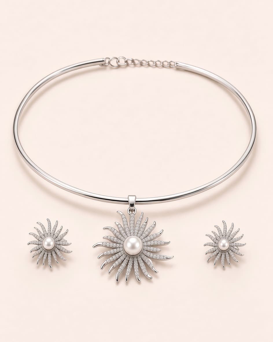 Sunburst Pearl Jewelry Set – Silver in Silver Plated