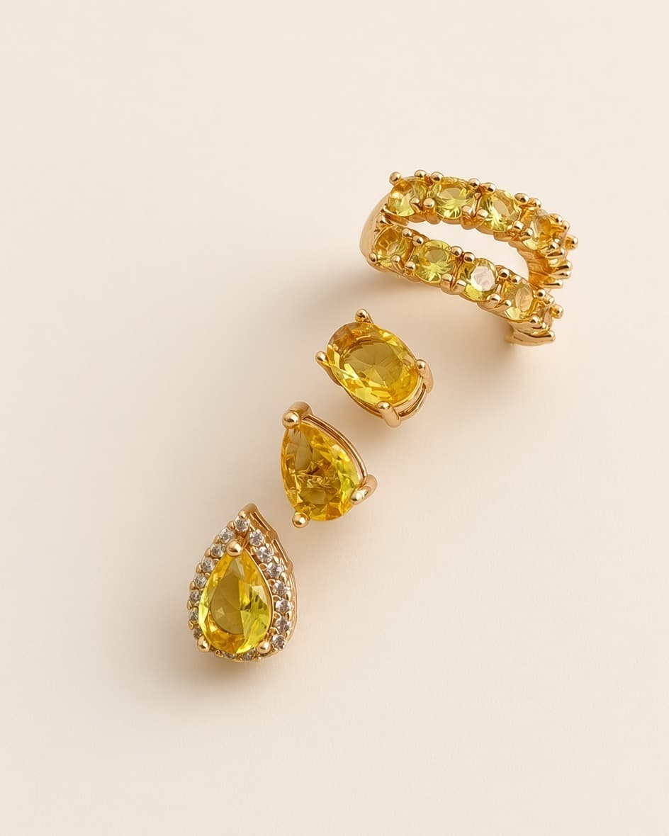 Yellow Zirconia Trio Earrings in 18k Gold Plated